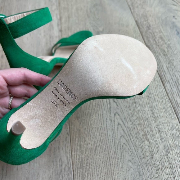 L’AGENCE Green Real Leather and Velvet Heels NWOT - Picture 9 of 11